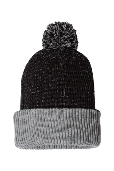 Sportsman Hats SP70 Unisex Speckled Pom-Pom Cuffed Beanie Black/Heather Grey Flat Front