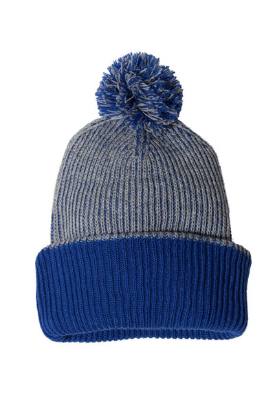 Sportsman Hats SP70 Unisex Speckled Pom-Pom Cuffed Beanie Heather Grey/Royal Blue Flat Front