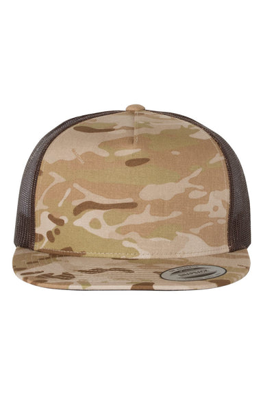 Yupoong 6006 Mens 5 Panel Classic Trucker Hat Multicam Arid/Brown Flat Front