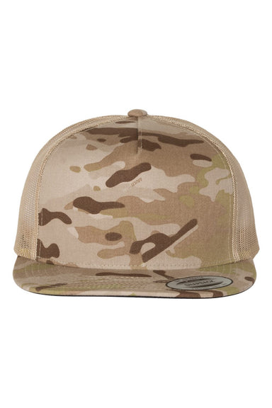 Yupoong Hats 6006/6006MC/6006W Mens Adjustable Trucker Hat Multicam Arid/Tan Flat Front