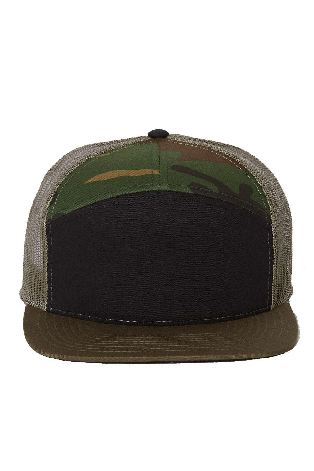 Richardson Hats 168 Mens 7 Panel Snapback Trucker Hat Black/Camo/Loden Flat Front