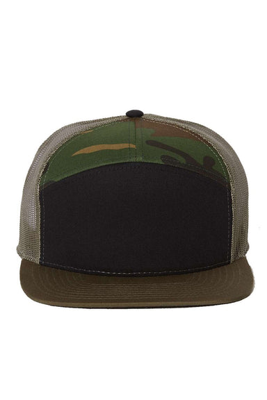 Richardson Hats 168 Mens 7 Panel Snapback Trucker Hat Black/Camo/Loden Flat Front