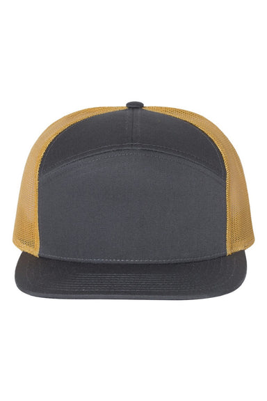 Richardson Hats 168 Mens 7 Panel Snapback Trucker Hat Charcoal Grey/Old Gold Flat Front