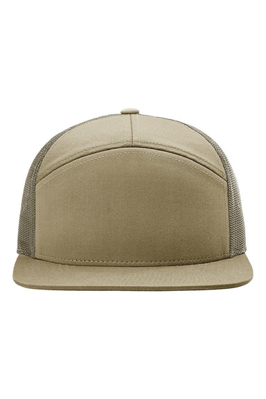 Richardson Hats 168 Mens 7 Panel Snapback Trucker Hat Pale Khaki/Loden Green Flat Front