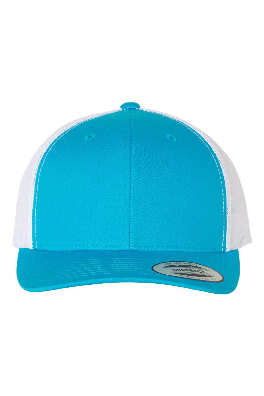 Yupoong Hats 6606 Mens Retro Snapback Trucker Hat Turquoise Blue/White Flat Front