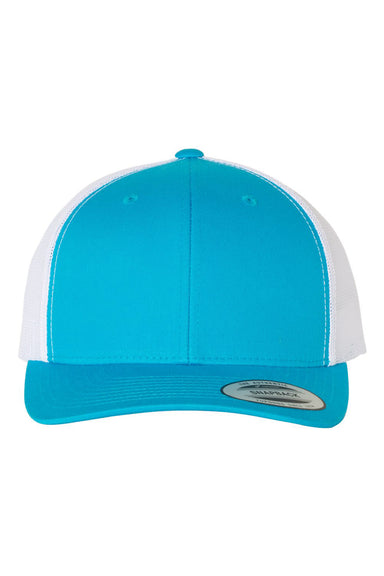 Yupoong 6606 Mens Retro Trucker Hat Turquoise Blue/White Flat Front