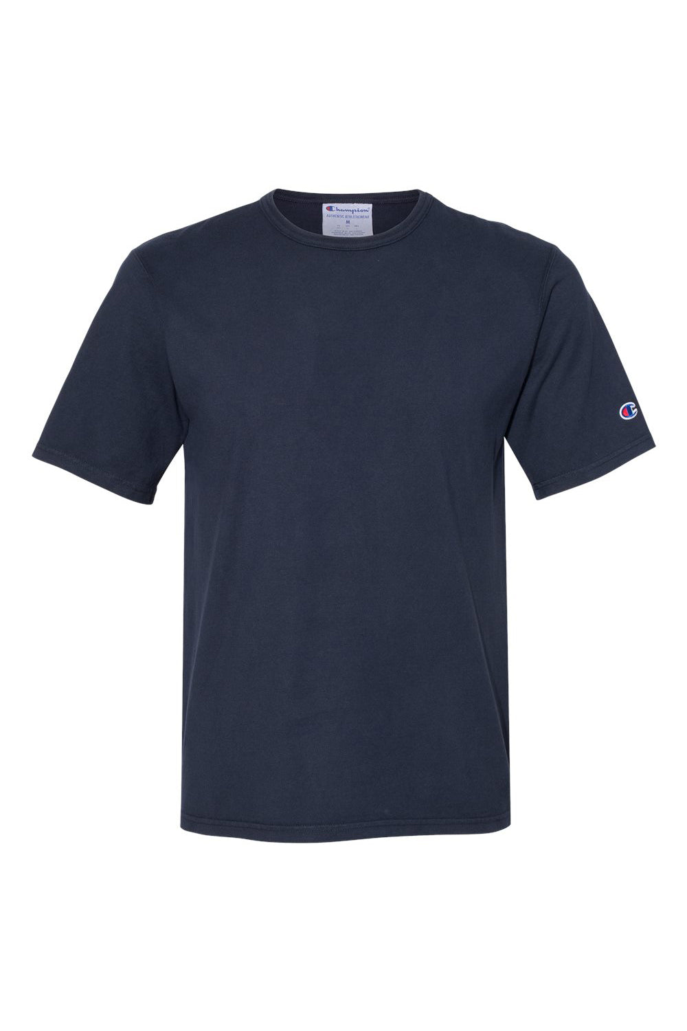 Champion CD100 Mens Garment Dyed Short Sleeve Crewneck T-Shirt Navy Blue Flat Front