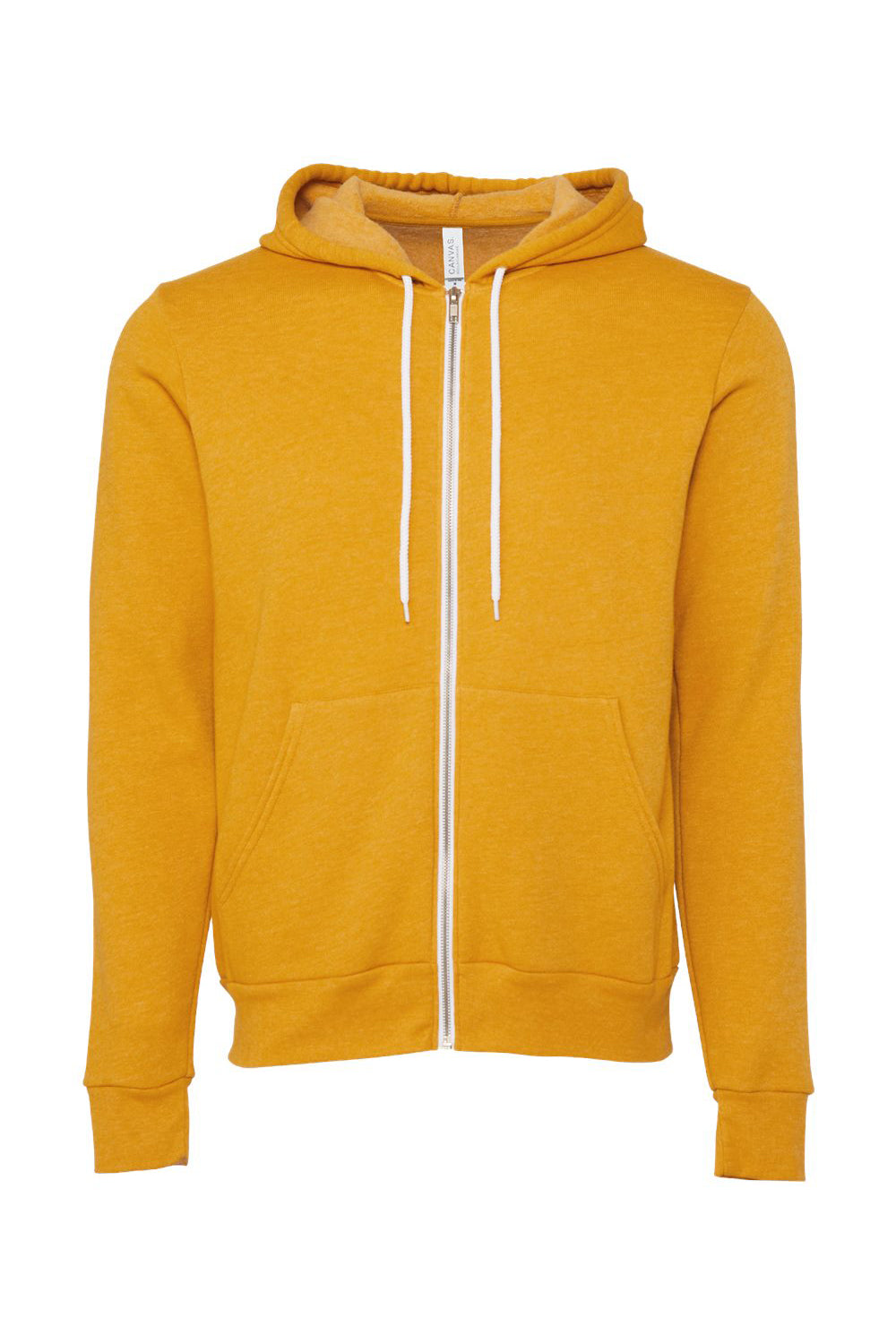 Bella + Canvas BC3739/3739 Mens Fleece Full Zip Hooded Sweatshirt Hoodie w/ Pockets Heather Mustard Yellow Flat Front