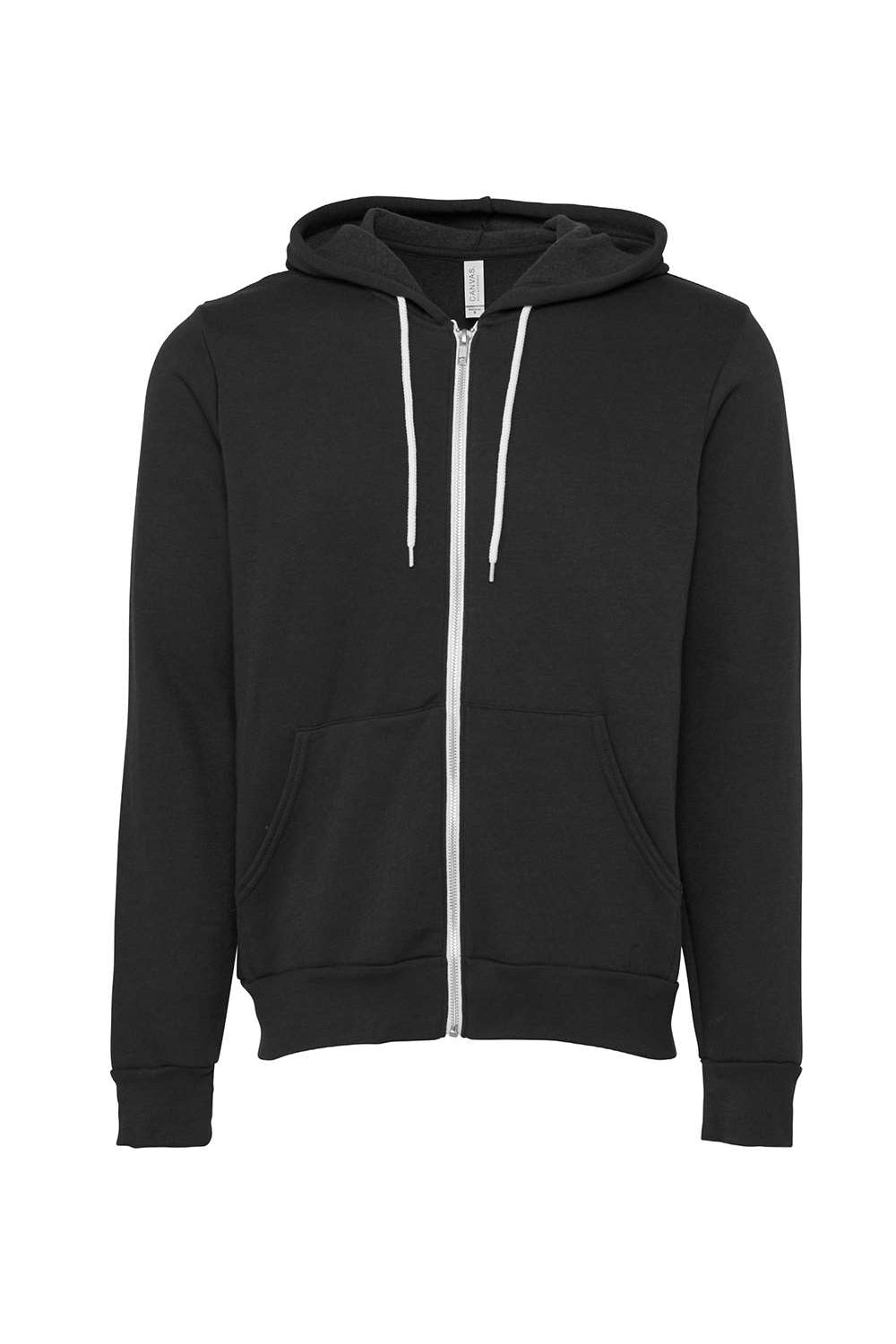 Bella + Canvas BC3739/3739 Mens Fleece Full Zip Hooded Sweatshirt Hoodie w/ Pockets DTG Dark Grey Flat Front