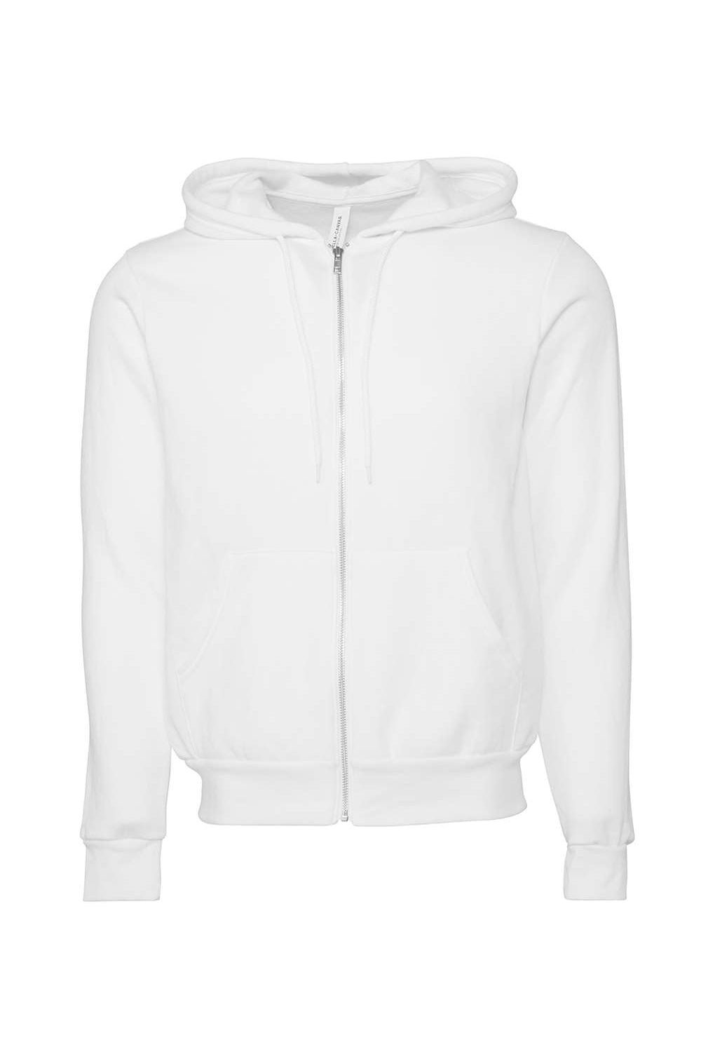 Bella + Canvas BC3739/3739 Mens Fleece Full Zip Hooded Sweatshirt Hoodie w/ Pockets DTG White Flat Front