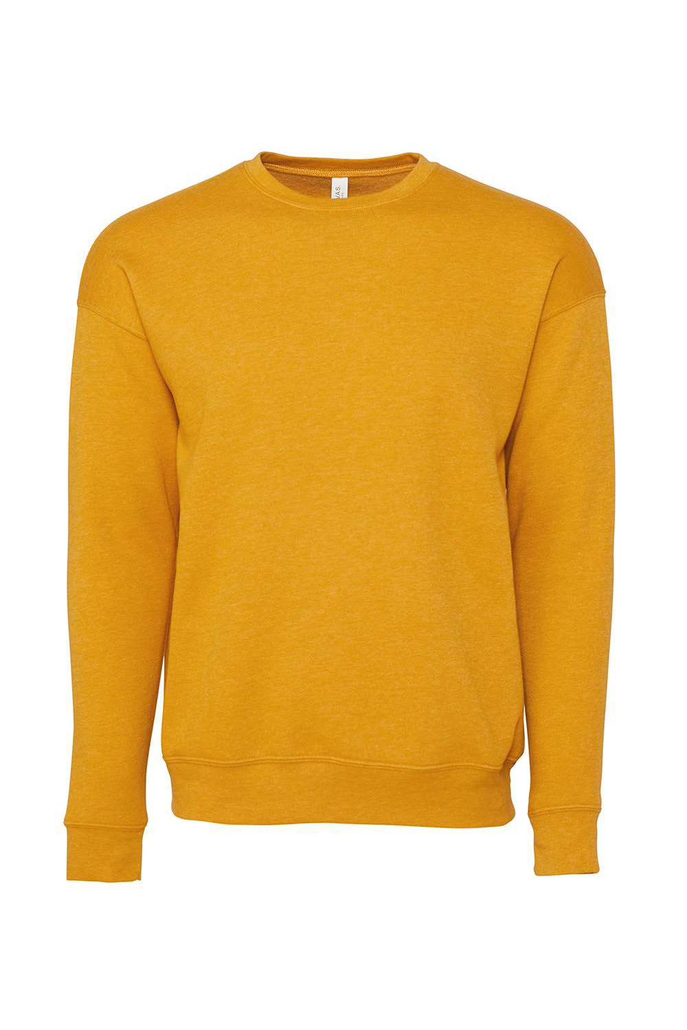 Bella + Canvas BC3945/3945 Mens Fleece Crewneck Sweatshirt Heather Mustard Yellow Flat Front