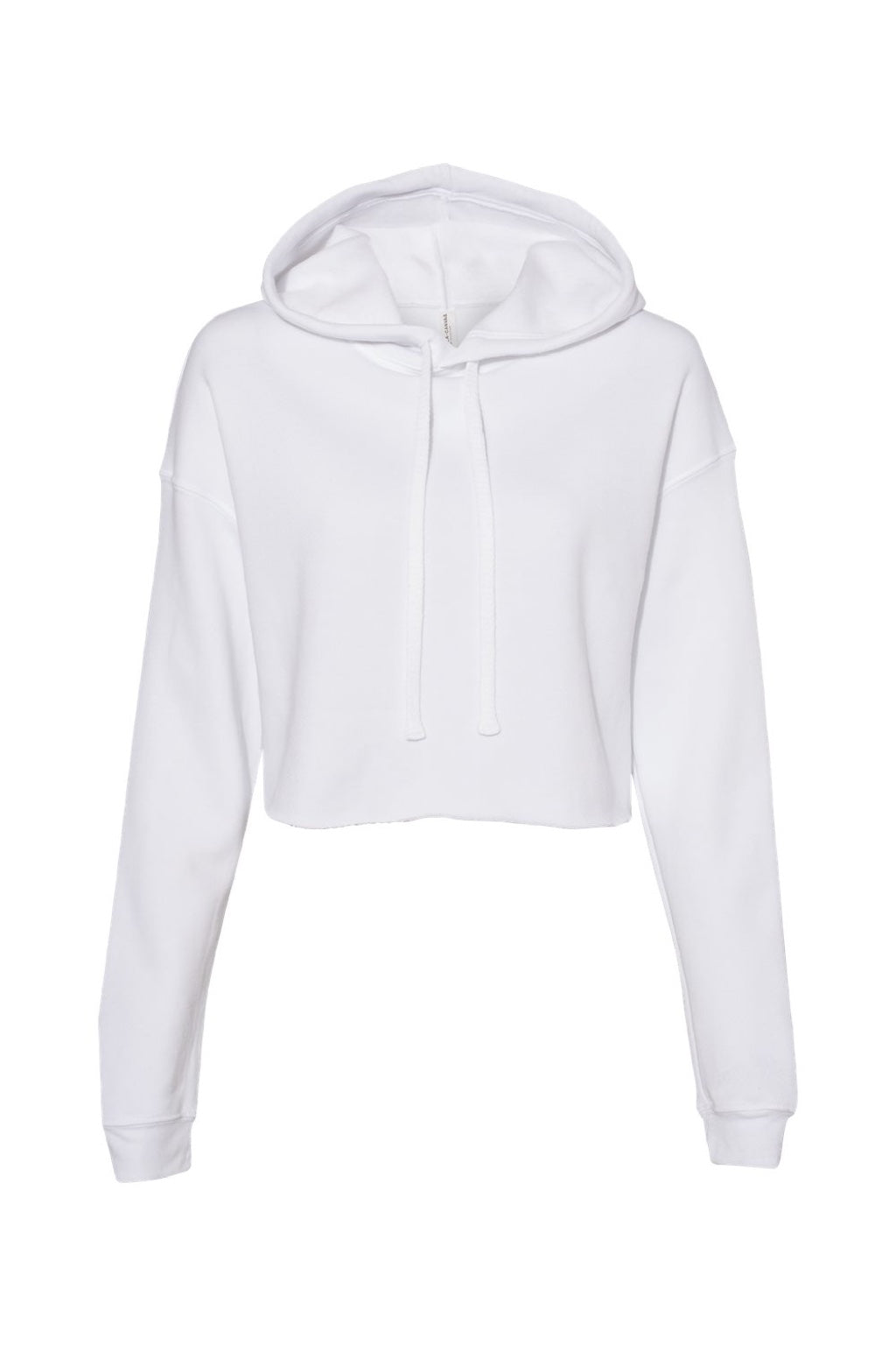 Bella + Canvas BC7502/7502 Womens Cropped Fleece Hooded Sweatshirt Hoodie White Flat Front