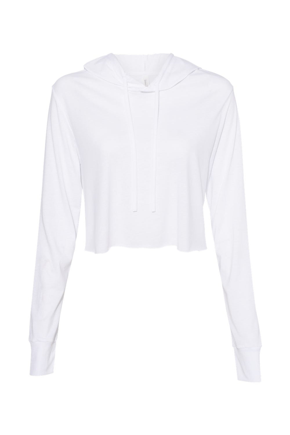 Bella + Canvas 8512 Womens Crop Long Sleeve Hooded Sweatshirt Hoodie Solid White Flat Front