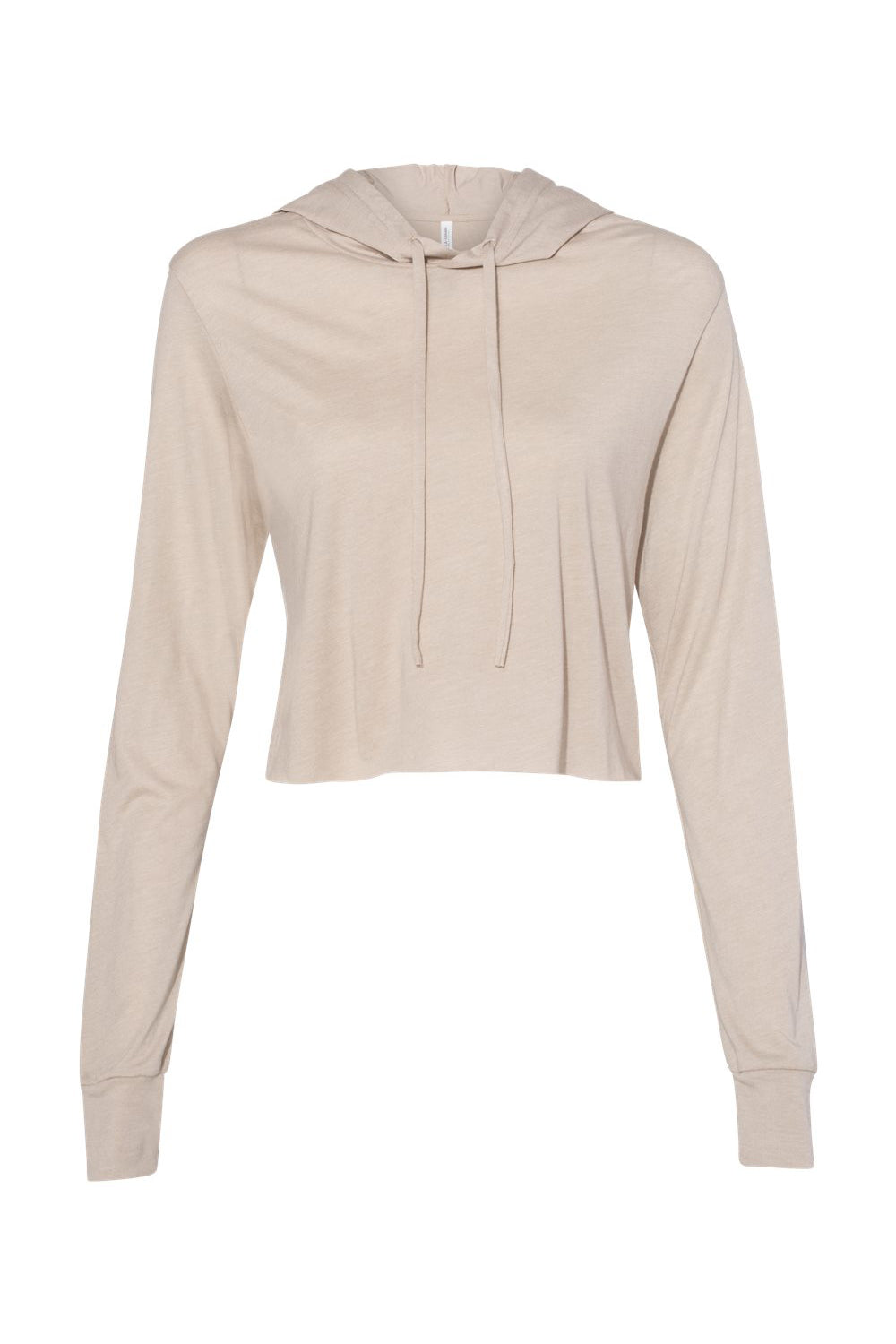 Bella + Canvas 8512 Womens Crop Long Sleeve Hooded Sweatshirt Hoodie Tan Flat Front