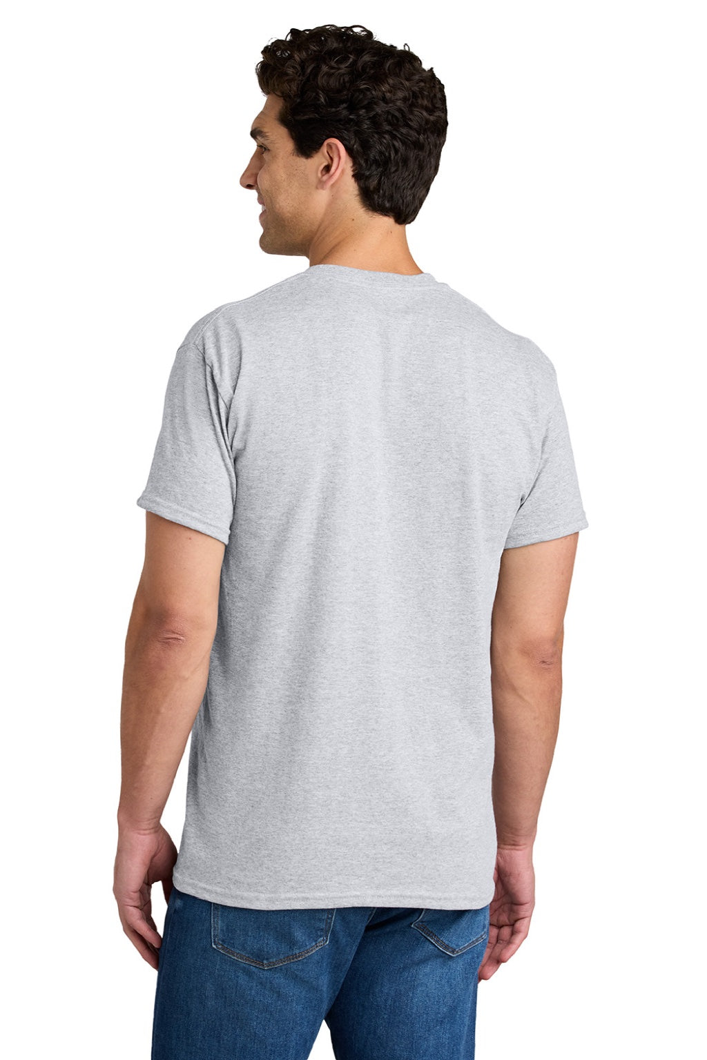 Gildan 8300 Mens DryBlend Moisture Wicking Short Sleeve Crewneck T-Shirt w/ Pocket Ash Grey Model Back