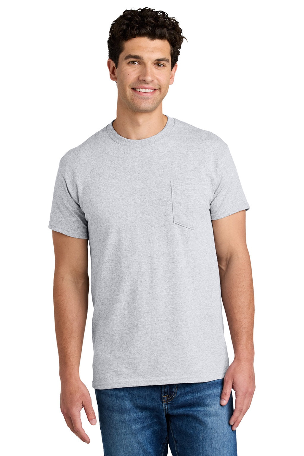 Gildan 8300 Mens DryBlend Moisture Wicking Short Sleeve Crewneck T-Shirt w/ Pocket Ash Grey Model Front