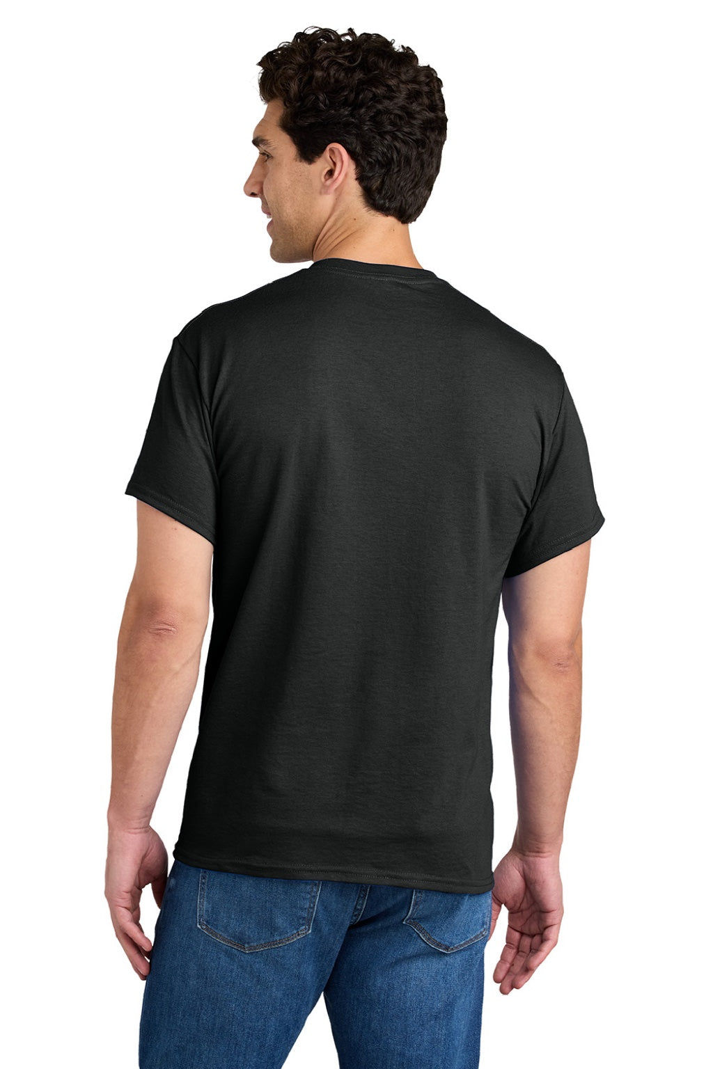 Gildan 8300 Mens DryBlend Moisture Wicking Short Sleeve Crewneck T-Shirt w/ Pocket Black Model Back