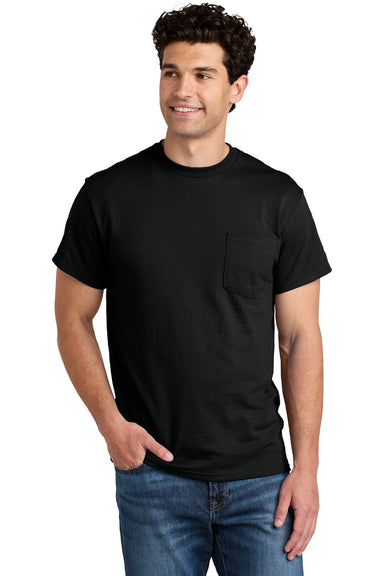 Gildan 8300 Mens DryBlend Moisture Wicking Short Sleeve Crewneck T-Shirt w/ Pocket Black Model Front