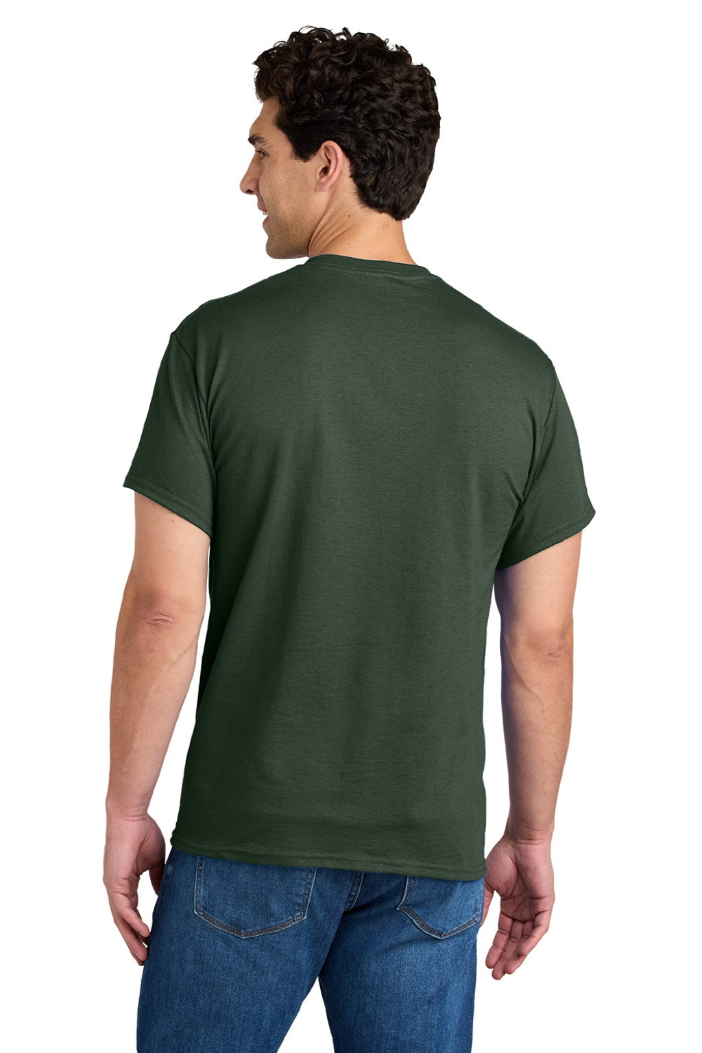 Gildan 8300 Mens DryBlend Moisture Wicking Short Sleeve Crewneck T-Shirt w/ Pocket Forest Green Model Back