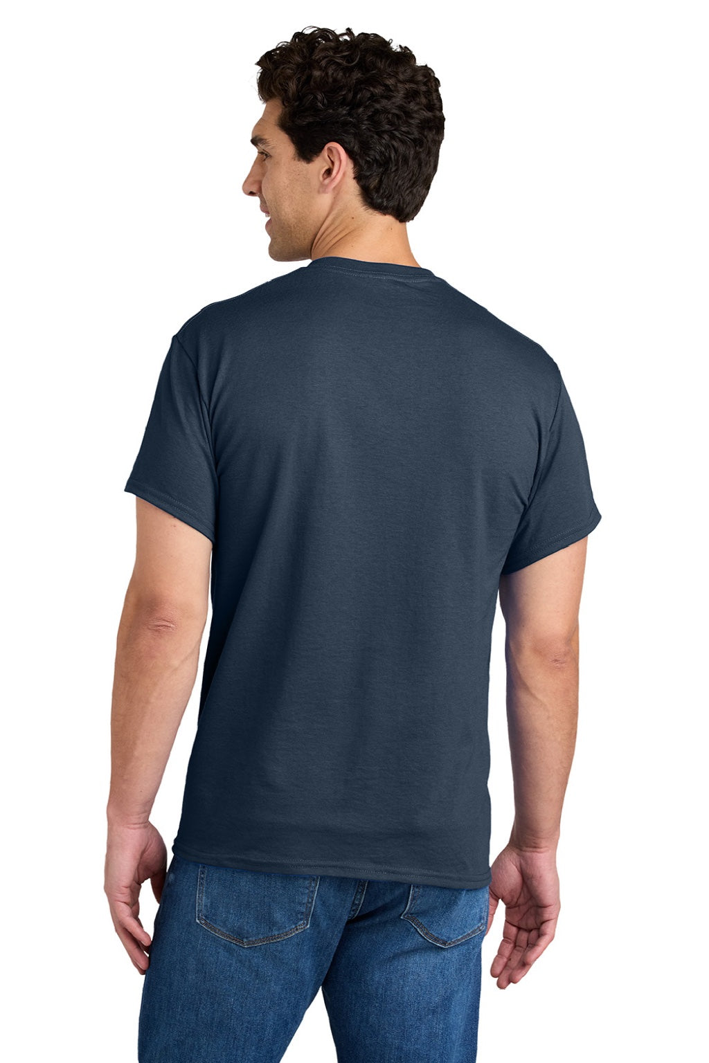 Gildan 8300 Mens DryBlend Moisture Wicking Short Sleeve Crewneck T-Shirt w/ Pocket Navy Blue Model Back