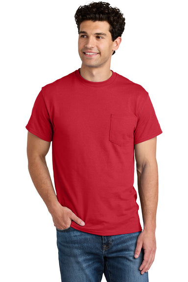 Gildan 8300 Mens DryBlend Moisture Wicking Short Sleeve Crewneck T-Shirt w/ Pocket Red Model Front