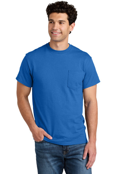 Gildan 8300 Mens DryBlend Moisture Wicking Short Sleeve Crewneck T-Shirt w/ Pocket Royal Blue Model Front