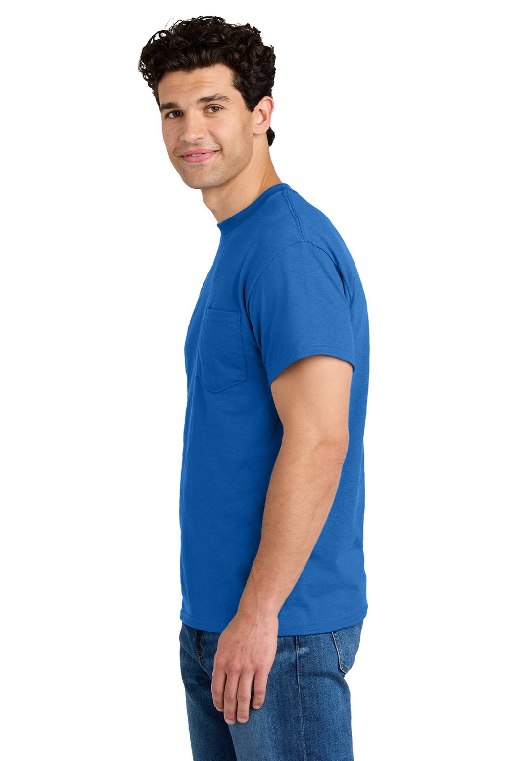 Gildan 8300 Mens DryBlend Moisture Wicking Short Sleeve Crewneck T-Shirt w/ Pocket Royal Blue Model Side