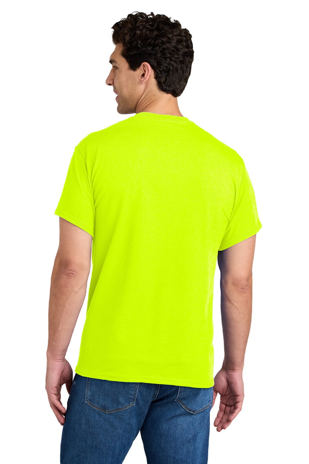 Gildan 8300 Mens DryBlend Moisture Wicking Short Sleeve Crewneck T-Shirt w/ Pocket Safety Green Model Back