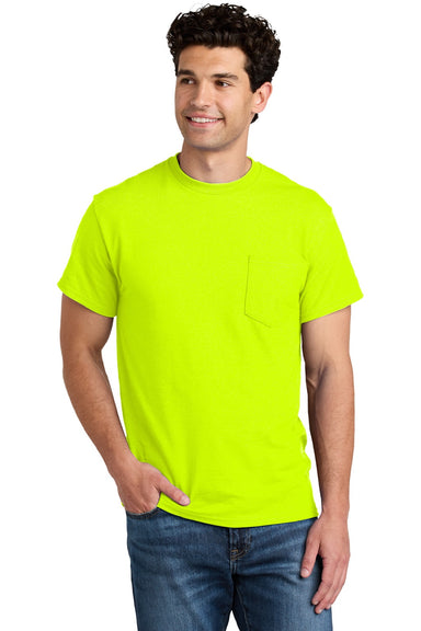 Gildan 8300 Mens DryBlend Moisture Wicking Short Sleeve Crewneck T-Shirt w/ Pocket Safety Green Model Front