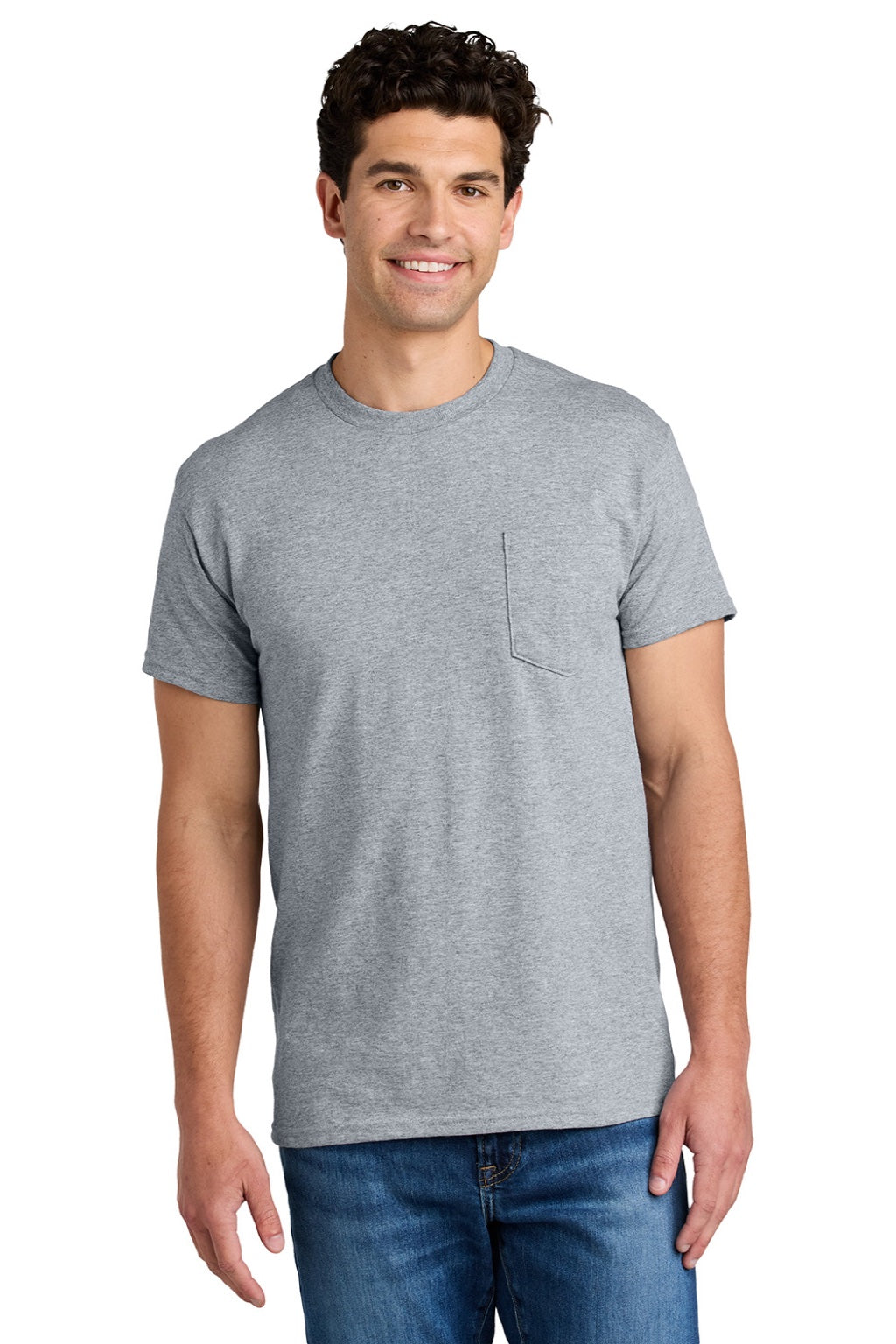 Gildan 8300 Mens DryBlend Moisture Wicking Short Sleeve Crewneck T-Shirt w/ Pocket Sport Grey Model Front