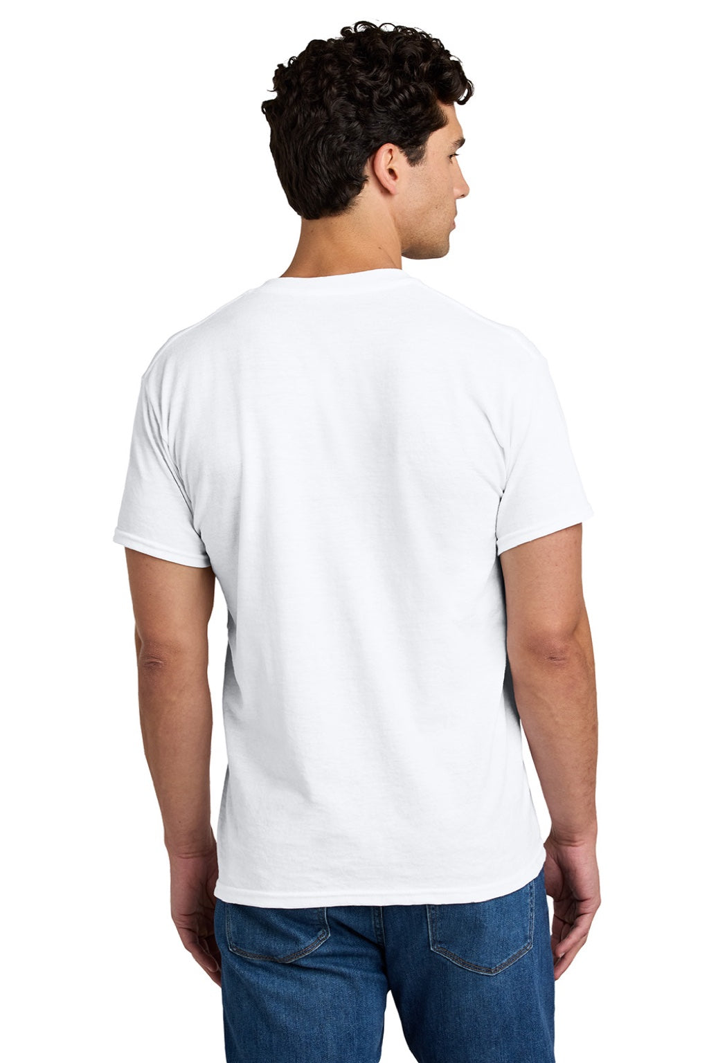Gildan 8300 Mens DryBlend Moisture Wicking Short Sleeve Crewneck T-Shirt w/ Pocket White Model Back