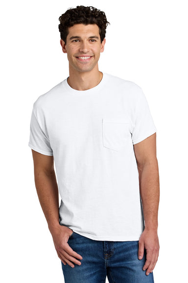 Gildan 8300 Mens DryBlend Moisture Wicking Short Sleeve Crewneck T-Shirt w/ Pocket White Model Front