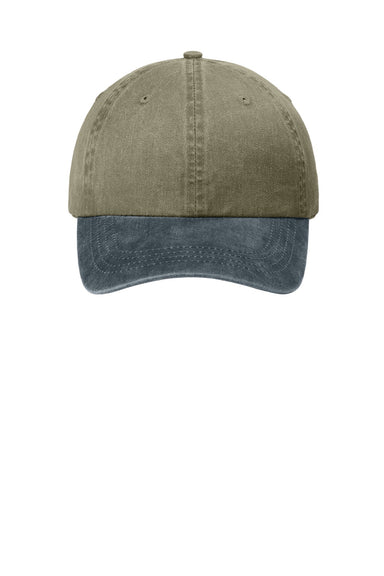 Port & Company Hats CP83 Mens Adjustable Hat Khaki/Graphite Grey Flat Front