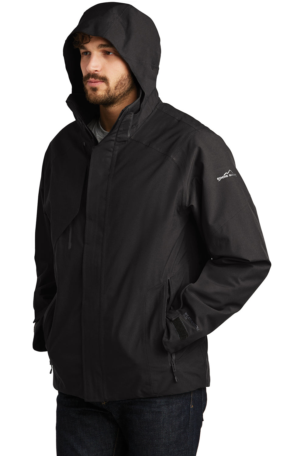 Eddie Bauer EB554 Mens WeatherEdge Plus Waterproof Full Zip Hooded Jacket Black Model 3Q
