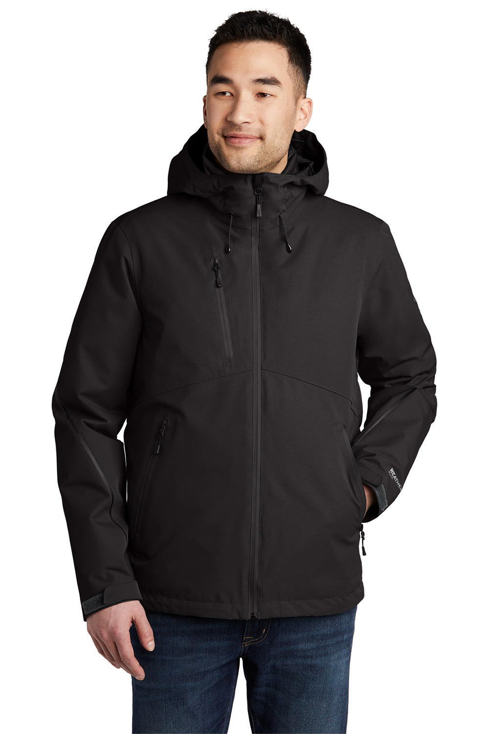 Eddie Bauer EB556 Mens WeatherEdge Plus 3-in-1 Waterproof Full Zip Hooded Jacket Black Model Front
