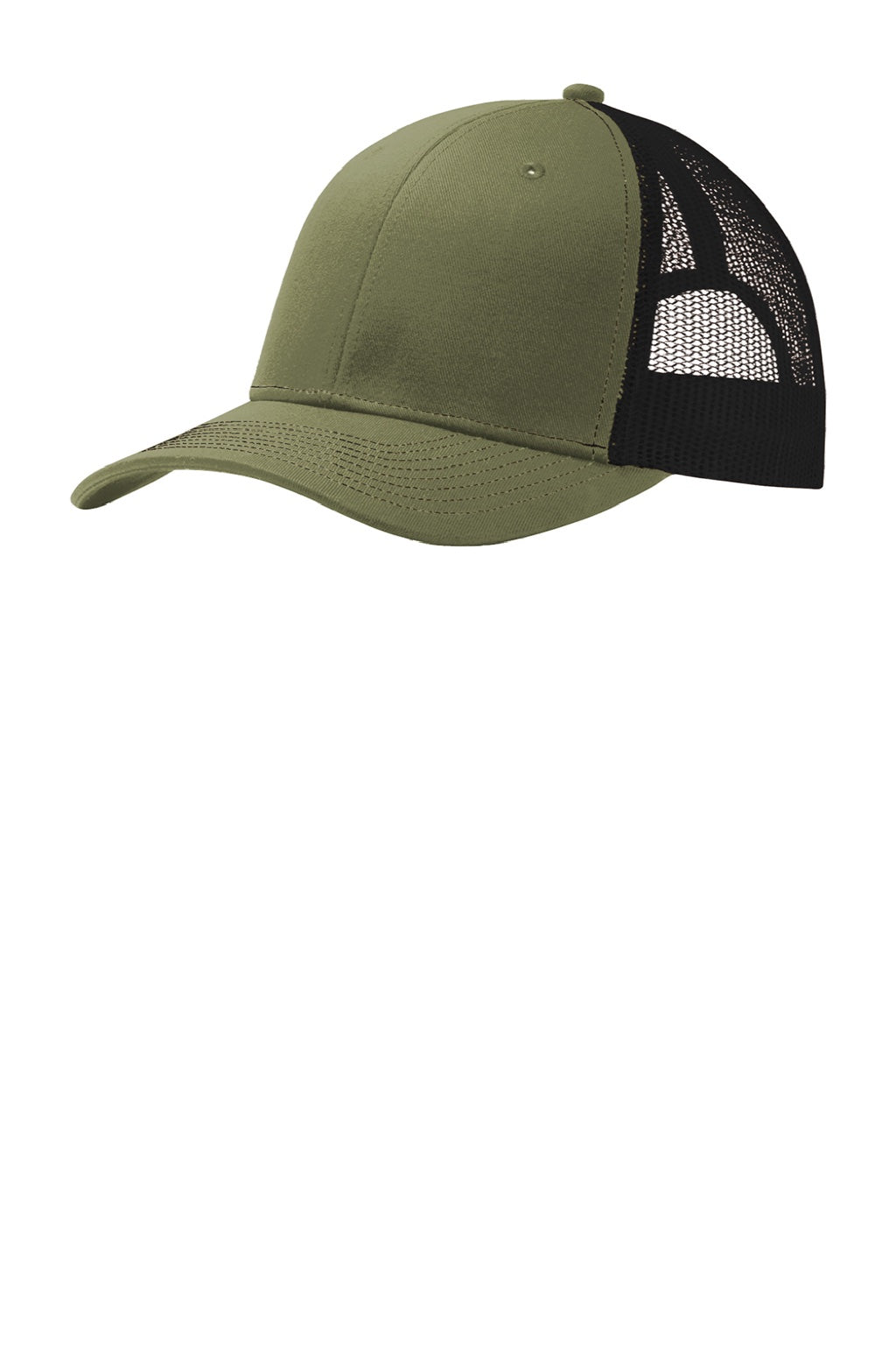 Port Authority Hats C402 Mens Adjustable Trucker Hat Olive Drab Green/Black Flat Front