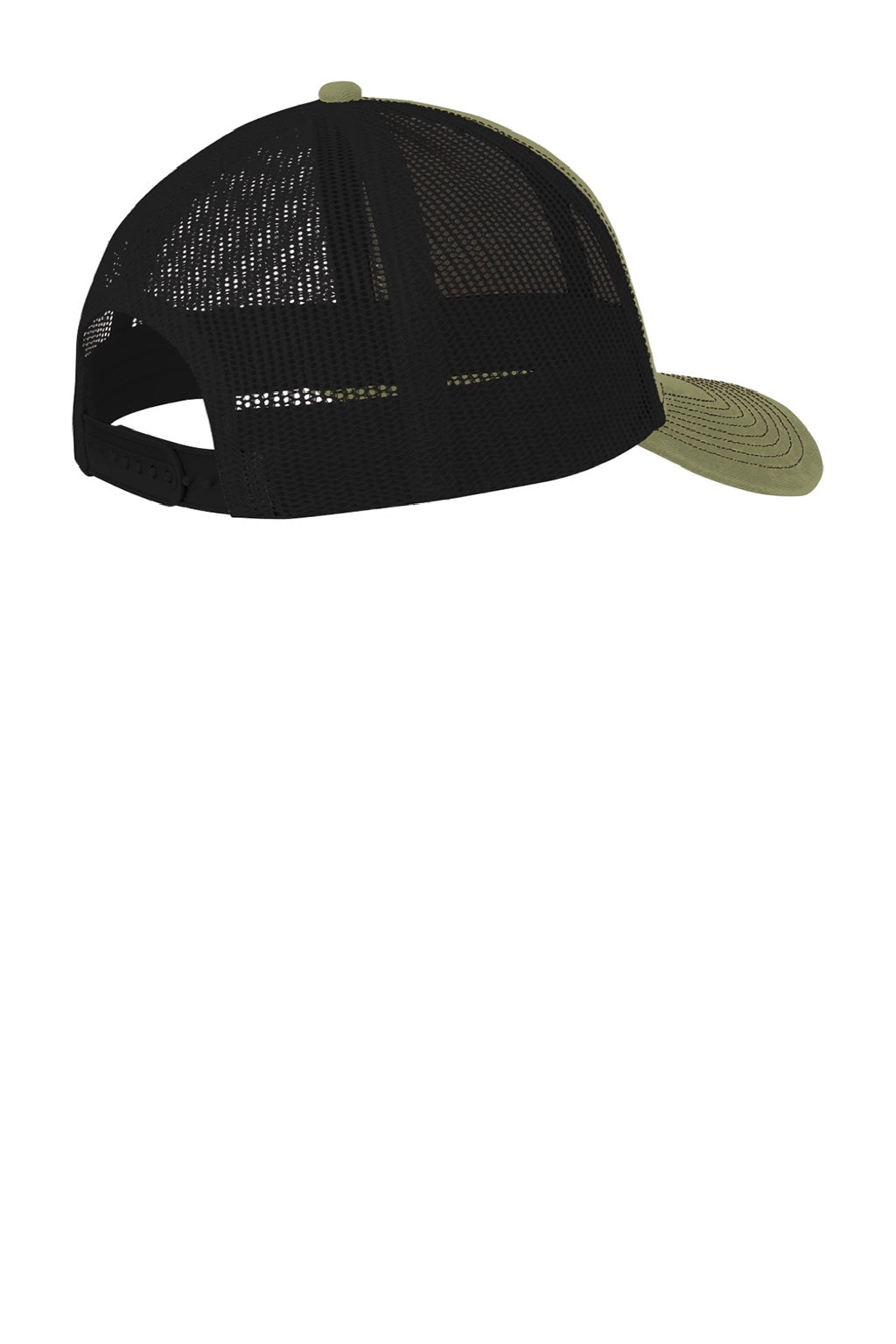 Port Authority Hats C402 Mens Adjustable Trucker Hat Olive Drab Green/Black Flat Back