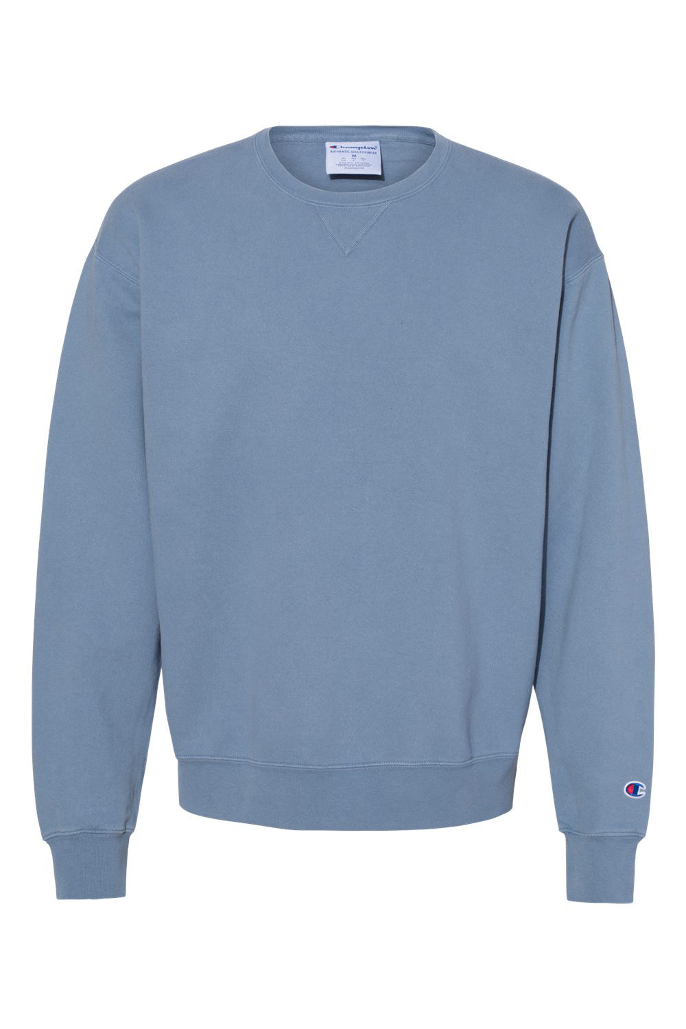 Champion CD400 Mens Garment Dyed Crewneck Sweatshirt Saltwater Blue Flat Front