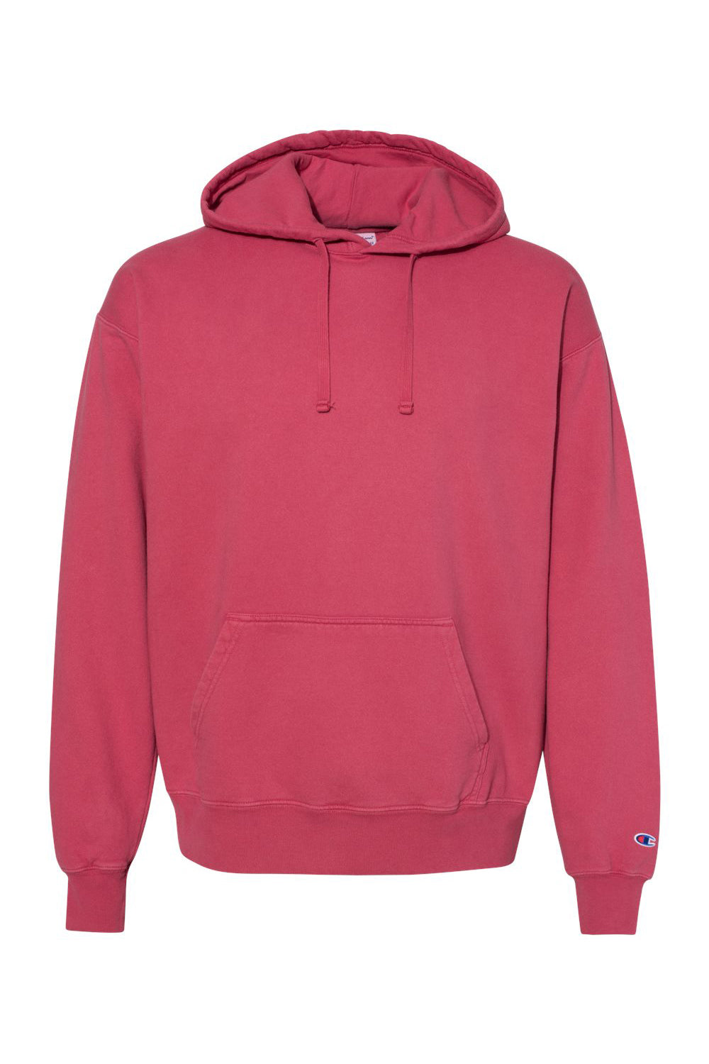 Champion CD450 Mens Garment Dyed Hooded Sweatshirt Hoodie Crimson Red Flat Front