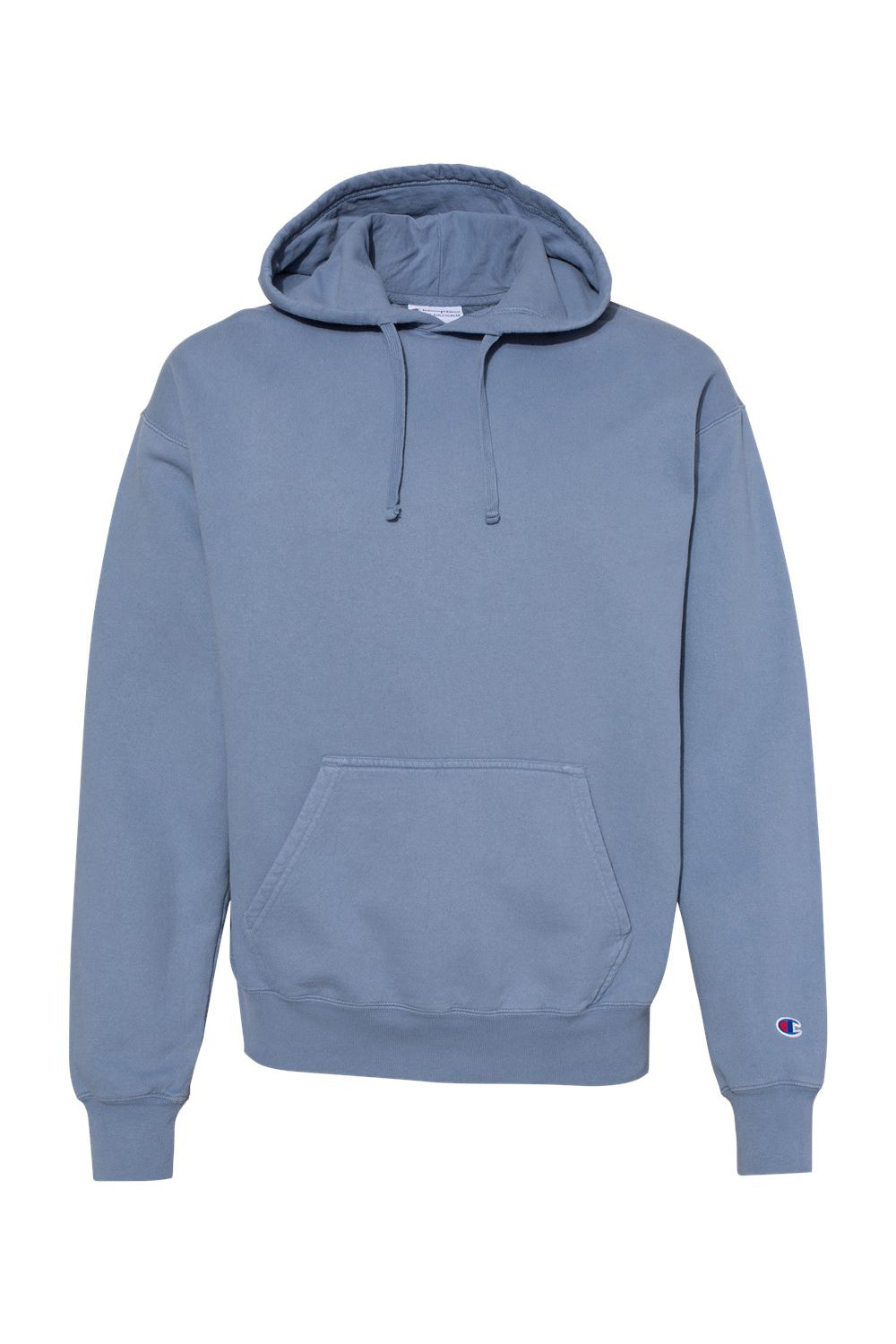 Champion CD450 Mens Garment Dyed Hooded Sweatshirt Hoodie Saltwater Blue Flat Front