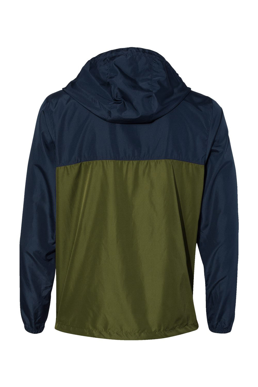 Independent Trading Company EXP54LWZ Mens Water Resistant Full Zip Windbreaker Hooded Jacket Classic Navy Blue/Army Green Flat Back