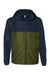 Independent Trading Company EXP54LWZ Mens Water Resistant Full Zip Windbreaker Hooded Jacket Classic Navy Blue/Army Green Flat Front