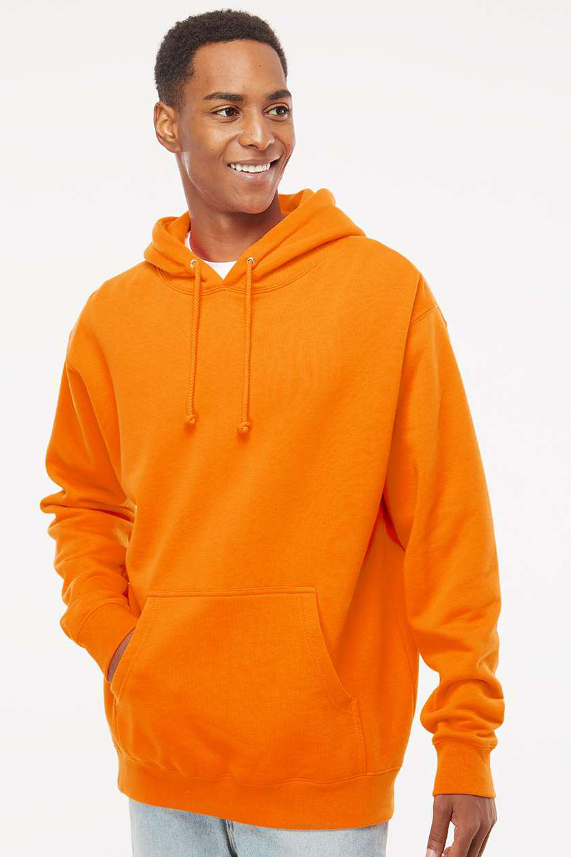 Independent Trading Company IND4000 Mens Hooded Sweatshirt Hoodie w/ Pouch Pocket Safety Orange Model Front