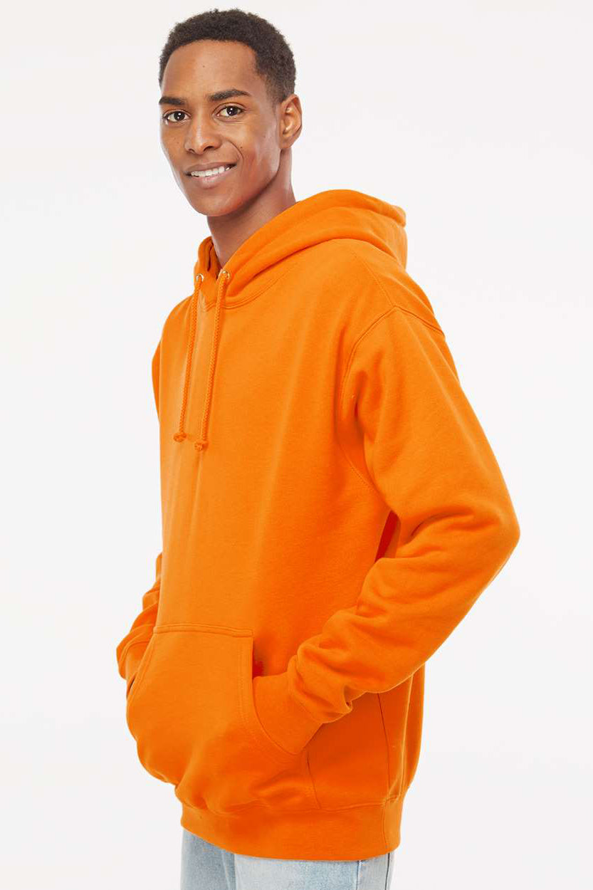 Independent Trading Company IND4000 Mens Hooded Sweatshirt Hoodie w/ Pouch Pocket Safety Orange Model Side