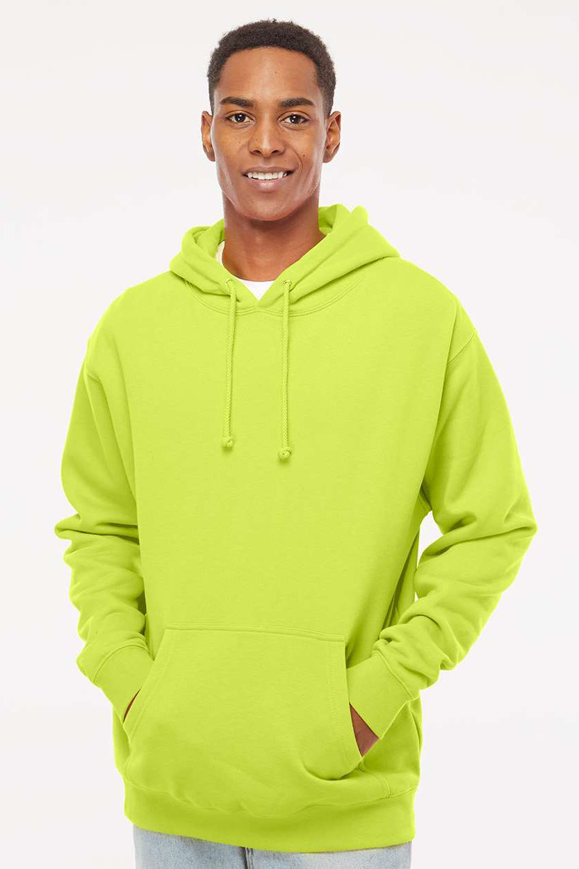 Independent Trading Company IND4000 Mens Hooded Sweatshirt Hoodie w/ Pouch Pocket Safety Yellow Model Front