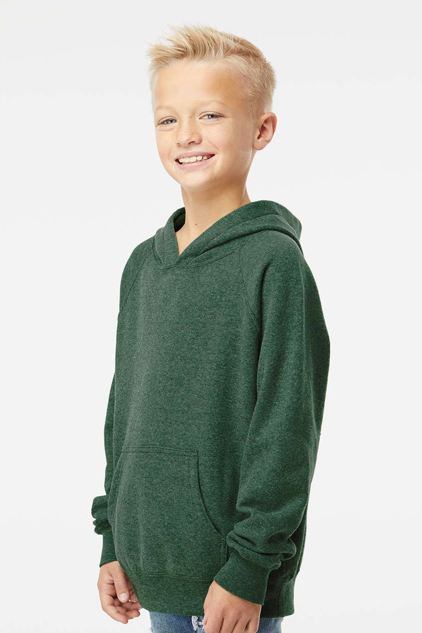 Independent Trading Company PRM15YSB Youth Special Blend Raglan Hooded Sweatshirt Hoodie w/ Pouch Pocket Moss Green Model Side