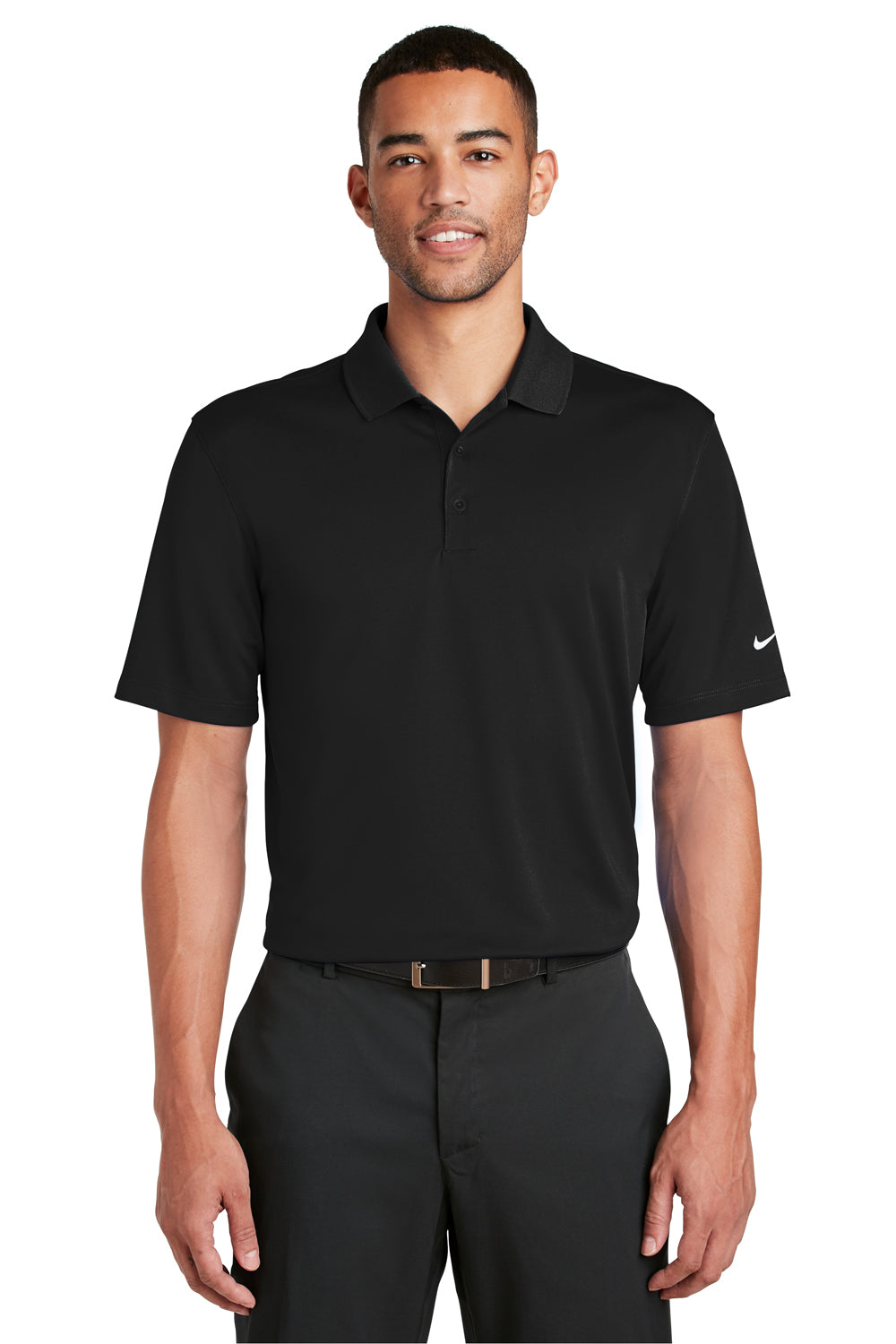 Nike 838956 Mens Players Dri-Fit Moisture Wicking Short Sleeve Polo Shirt Black Model Front
