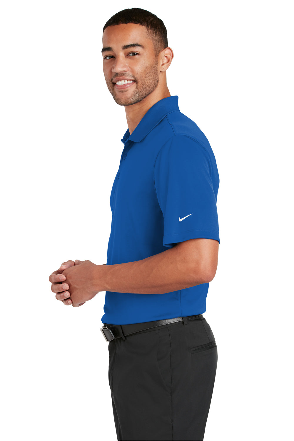 Nike 838956 Mens Players Dri-Fit Moisture Wicking Short Sleeve Polo Shirt Gym Blue Model Side