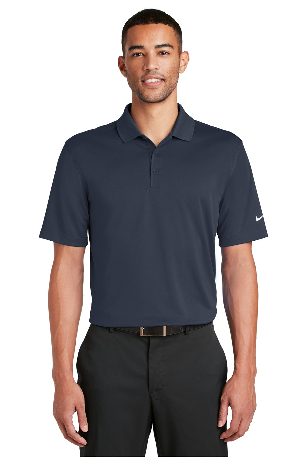 Nike 838956 Mens Players Dri-Fit Moisture Wicking Short Sleeve Polo Shirt Navy Blue Model Front