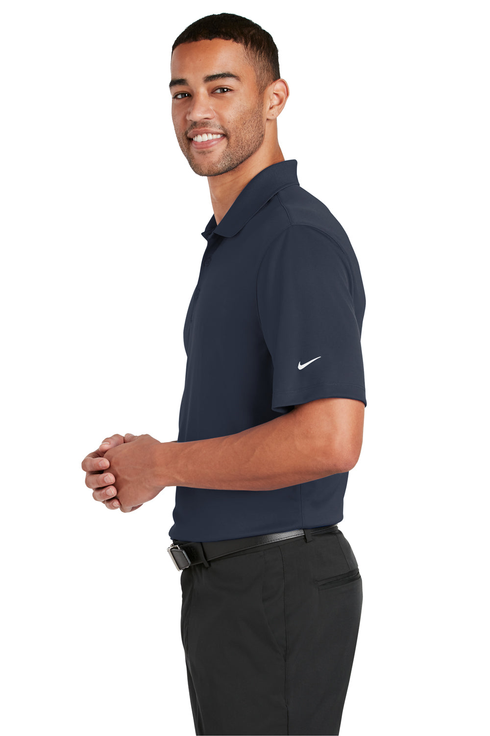 Nike 838956 Mens Players Dri-Fit Moisture Wicking Short Sleeve Polo Shirt Navy Blue Model Side